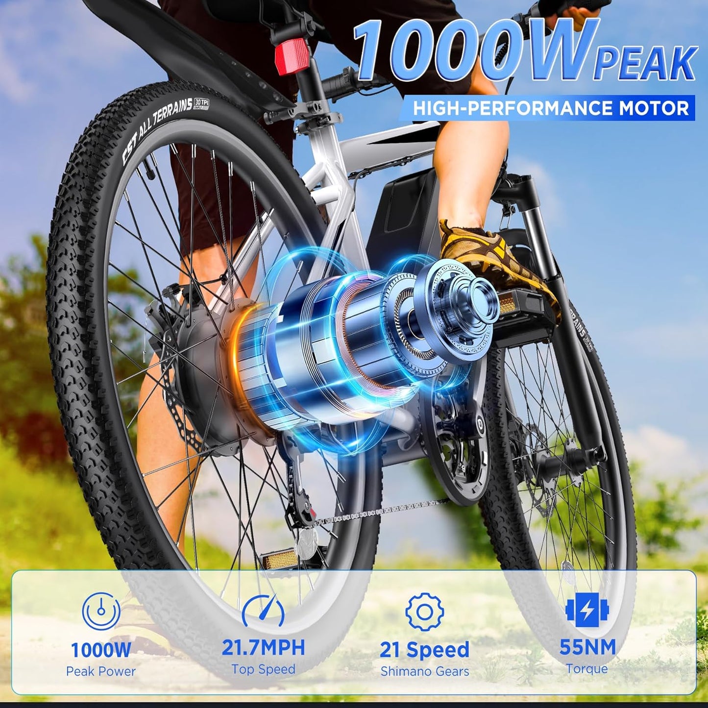 Electric Bike for Adults, 26'' 1000W Peak Ebike